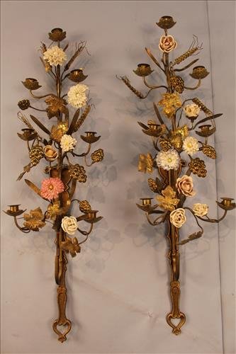 Pair Victorian wall sconces, 41 in. T, 12 in. W. (1 of 3)