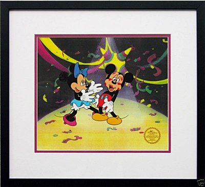 Disney Framed Mickey Mouse Animation Cel SUPRISE PARTY: Framed Disney Animation Limited Edition Sericel with the Seal of Authenticity from Walt Disney Company. This piece is framed and matted and in mint condition. The animated film "Donald's Golf Game," w