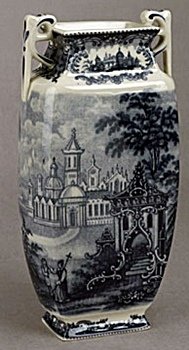 Vase - village scene (58705): Porcelain, Transferware Dimensions : 10.00H 5.00W 3.00D