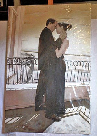 Rob Hefferan Large Original Oil on Canvas "Tenderness: Rob Hefferan Large Original Oil on Canvas "Tenderness on Balcony" Romantic art ARTIST: Rob Heferran TITLE: Tenderness on Balcony CANVAS SIZE: 44" x 29" MEDIUM: Original One-of-a-Kind Oil on Canvas SIG