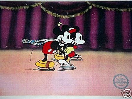 Disney Minnie & Mickey Mouse Animation Sericel "ON ICE": Disney Animation Limited Edition Sericel with the Seal of Authenticity from Walt Disney Company. This piece has never been framed and is in mint condition. The animated film "On Ice," was released in