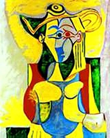 Seated woman with yellow and green hat-Collection: Signed from the Collection Domaine Picasso, We can have it framed at an additional cost email us before the auction is over.