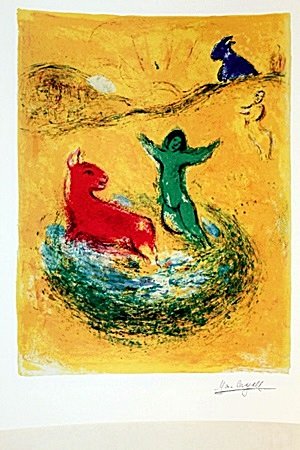daphnis and chloe BY MARC Chagall (15DG): Attributed to Marc Chagall; Lithograph Approx: 24X20" Beginning with the evocative paintings from his years in France, the exhibition illuminates an artist deeply responsive to the suffering inflicted
