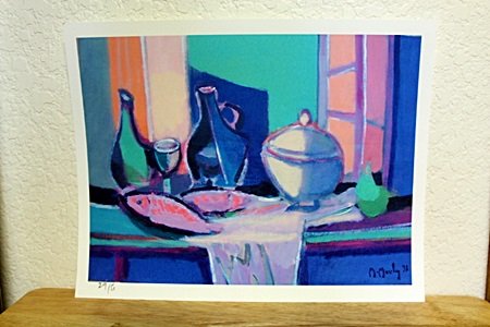 "Still Life" By Mouly. (CC): Unique Lithgraph By Marcel Mouly. Marcel Mouly, born in Paris in 1918, is heavily influenced by the work of Picasso, Matisse, and Braque. He studied painting at the French Academies and later became t