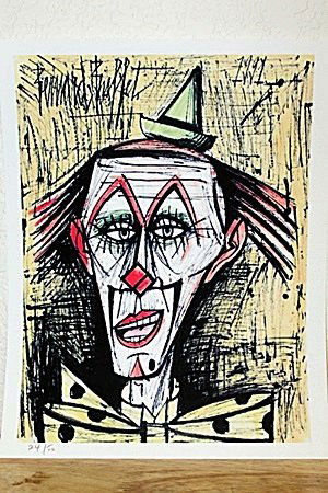 "Clown With Green Hat" By Bernard Buffet. (CC): Amazing Lithograph By Bernard Buffet. The French painter and graphic artist Bernard Buffet was born in Paris on July 10, 1929. The numerous self-portraits play an important role in his oeuvre. Besides