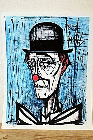 "Clown In Black Hat" By Bernard Buffet. (CC): Amazing Lithograph By Bernard Buffet. The French painter and graphic artist Bernard Buffet was born in Paris on July 10, 1929. The numerous self-portraits play an important role in his oeuvre. Besides
