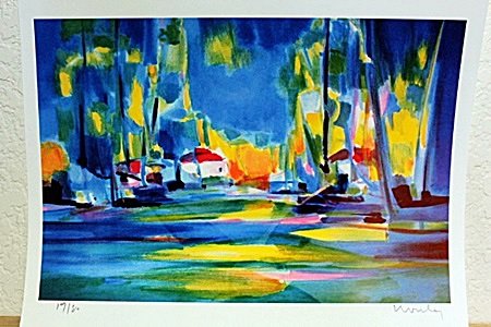 "Lake House" By Mouly. (CC): Unique Lithgraph By Marcel Mouly. Marcel Mouly, born in Paris in 1918, is heavily influenced by the work of Picasso, Matisse, and Braque. He studied painting at the French Academies and later became t