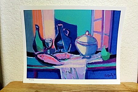 "Still Life" By Mouly. (CC): Unique Lithgraph By Marcel Mouly. Marcel Mouly, born in Paris in 1918, is heavily influenced by the work of Picasso, Matisse, and Braque. He studied painting at the French Academies and later became t