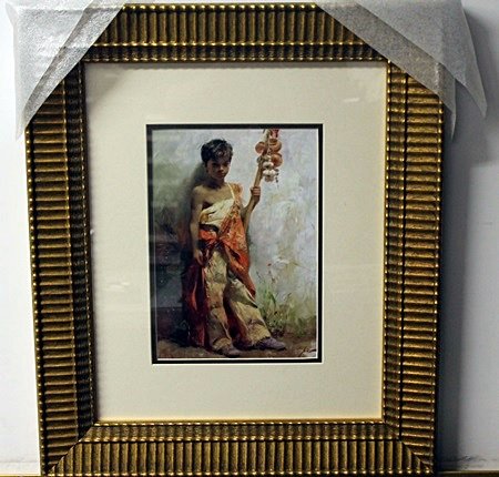 "The Young Paddler" by Pino Daeni: Framed Lithograph, Signed by the artist, Approximately 20 x 17 In.