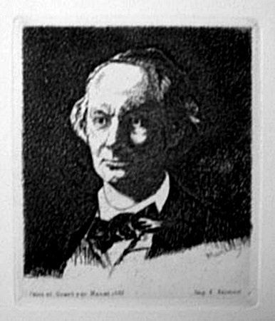 Portrait of Beaudelaire Limited Edition-By Monet (CQ): By Edouard Monet; Limited Edition Posthumous Etching Edouard Monet was born on January 23, 1832, in Paris. While studying with Thomas Couture from 1850 to 1856, he drew at the Académie Suisse and cop
