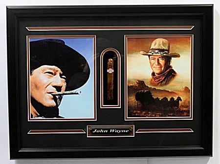 John Wayne Double Picture & Cigar - LA84: John Wayne Double Picture & Cigar; Approx 20X24 in. Custom Framed Memorabilia!!