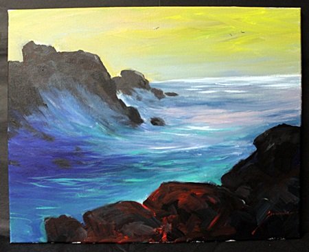 "Winter Surf" By Michael Schofield (101EF): Original, Acrylic Paint on Canvas, Signed by the artist, Approximately 16 x 20 In.