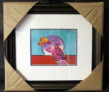 "UMBRELLA MAN II" by PETER MAX: Framed, Lithograph, Signed by the artist, In the plate out of the book; Approximately 16 x 17 In.