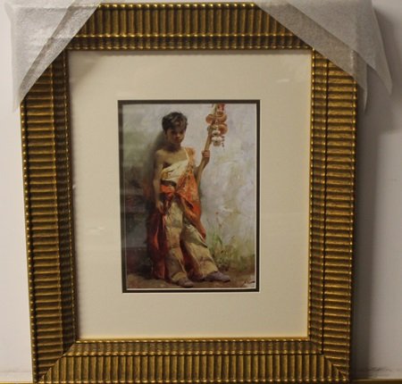 "The Young Paddler" by Pino Daeni: Framed Lithograph, Signed by the artist, Approximately 20 x 17 In.