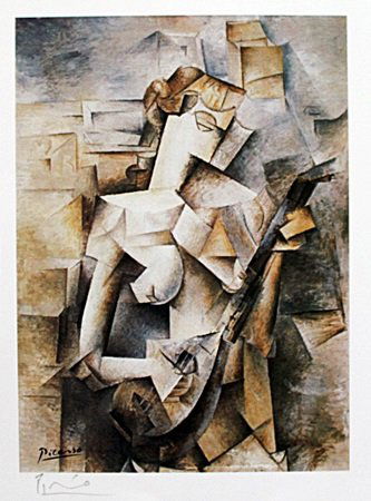 Lithograph "Lady with Mondolin" By Picasso.: Lithograph "Lady with Mondolin" By Picasso. Signed by Artist. Size approx. 14 x 10 in.