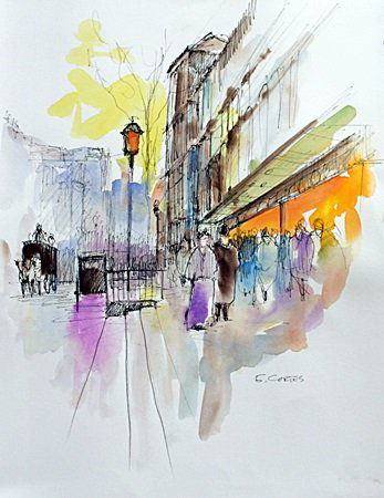 Water Color Drawing By Edouard Cortes.: Water Color Drawing By Edouard Cortes. size approx. 15 x 11 1/2 in.