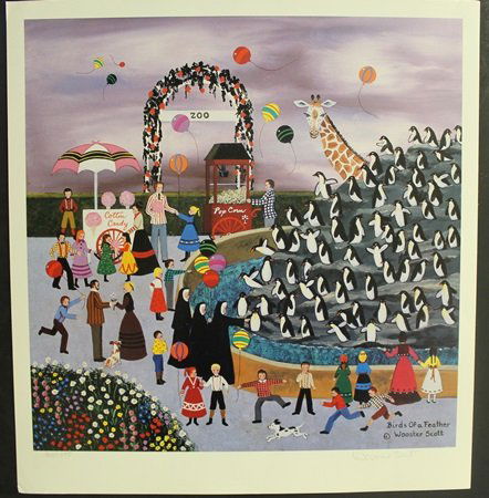 "Birds of a Feather" By Wooster Jane Scott: Limited Edition Lithograph, Signed by the artist, Approximately 14 x 13 In.