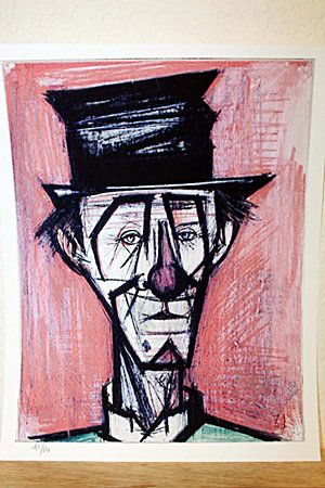 "Clown In Favorite Hat" By Bernard Buffet. (CC): Amazing Lithograph By Bernard Buffet. The French painter and graphic artist Bernard Buffet was born in Paris on July 10, 1929. The numerous self-portraits play an important role in his oeuvre. Besides