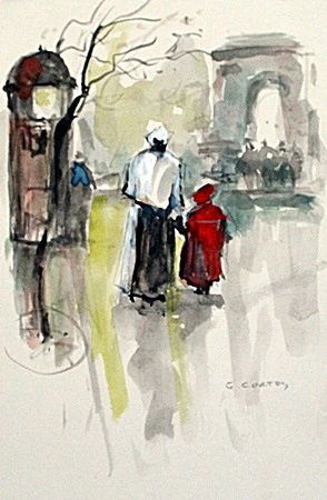 Water Color Paintings "Nanny" After Edouard Cortes.: Water Color Paintings "Nanny" After Edouard Cortes. Size approx. 11 x 7 1/2 in.