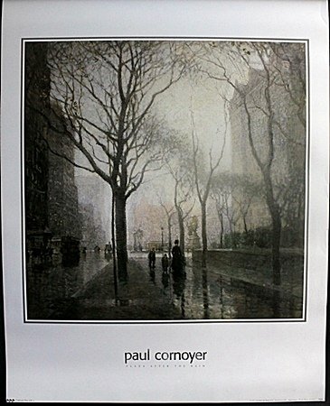 Fine Art Print "Plaza after the rain" by Paul Cornyer: Fine Art Print "Plaza after the rain" by Paul Cornyer, Size Approx. 28 x 22 In.