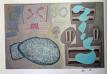 Lithograph by artist William Brice (70WB): Lithograph in the manner of William Brice bearing the signature, titled "Untitled" comes with certificate of authenticity, framing available at an additional charge.