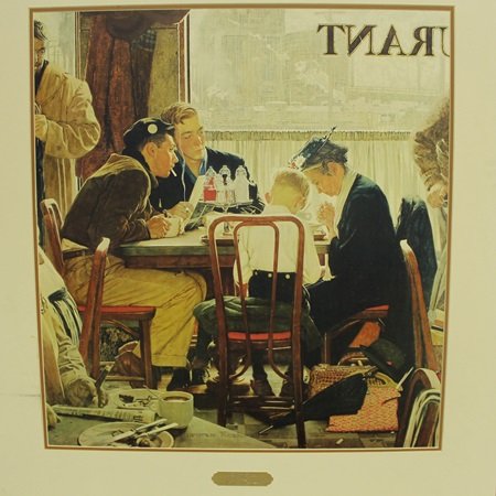 "Saying Grace" By Norman Rockwell: Lithograph, Signed by the artist, Approximately 36 x 33 1/2 In.