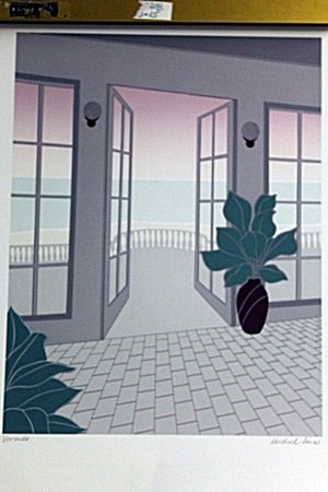"VERANDA" BY TERRY MIHLRAD (306DM): "VERANDA" BY TERRY MIHLRAD, HAND SIGNED LIMITED EDITION SERIGRAPH, IMAGE SIZE: 17X23". ALL ITEMS COME UNFRAMED HOWEVER FRAMING IS AVAILABLE AT ADDITIONAL COST. IN THE MANNER OF TERRY MIHLRAD, Born on 