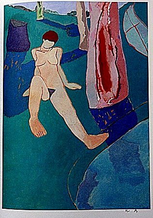 Lithograph by artist William Brice (15WB): Lithograph in the manner of William Brice bearing the signature, titled "Seated Figure in a Landscape" comes with certificate of authenticity, framing available at an additional charge.