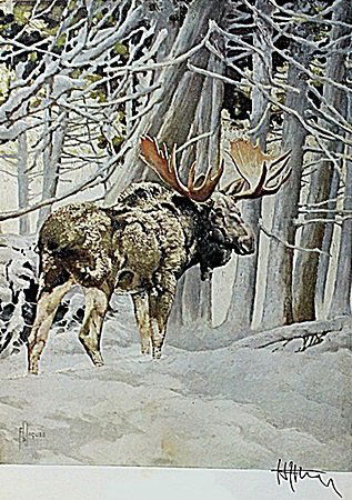 LITHOGRAPH "THE MOOSE" BY ARTIST FRANCIS LEE JAQUES: LITHOGRAPH IN THE MANNER OF FRANCIS LEE JAQUES BEARING THE SIGNATURE, TITLED "THE MOOSE" COMES WITH CERTIFICATE OF AUTHENTICITY, FRAMING AVAILABLE AT AN ADDITIONAL COST.
