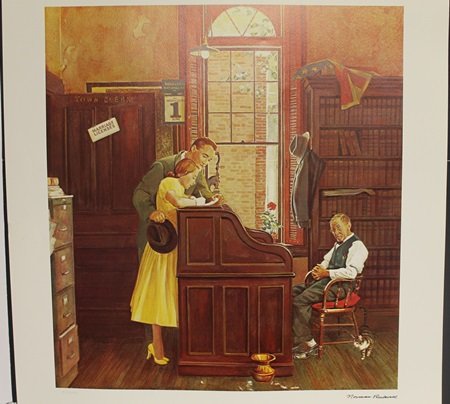 "Marriage Contract" By Norman Rockwell: Lithograph, Signed by the artist, With Certificate of Authenticity Booklet Attached to back, Approximately 30 x 26 In.