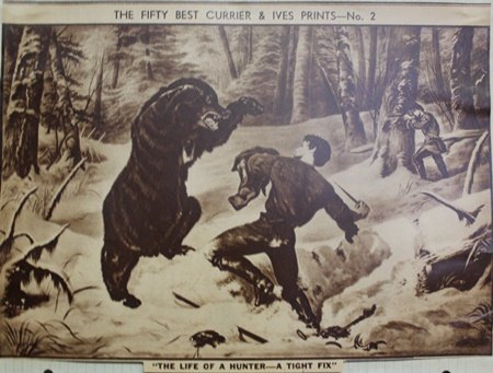 "The Life of a Hunter-A Tight Fix" Vintage Lithograph: Late 1800's to Early 1900's Lithograph Print, Approximately 8 1/2" x 11" In.