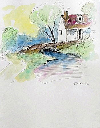 Water Color Drawing By Edouard Cortes.: Water Color Drawing By Edouard Cortes. size approx. 15 x 11 1/2 in.