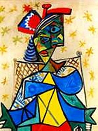 Seated woman with Red and blue hat-Collection Domaine: Signed from the Collection Domaine Picasso, We can have it framed at an additional cost email us before the auction is over.