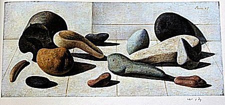 Lithograph by artist William Brice (6WB): Lithograph in the manner of William Brice bearing the signature, titled "Rock Composition I" comes with certificate of authenticity, framing available at an additional charge.