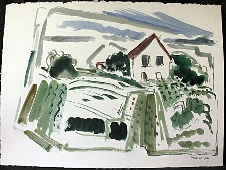 Original Watercolor on Paper "Country Cottage" By John: Original Watercolor on Paper "Country Cottage" By John Marin; Signed; Approx Size 11x15 in.