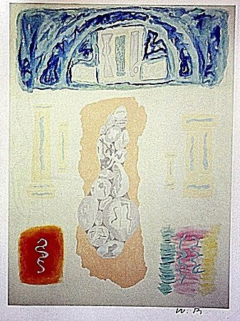 Lithograph by artist William Brice (64WB): Lithograph in the manner of William Brice bearing the signature, titled "Untitled" comes with certificate of authenticity, framing available at an additional charge.