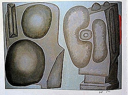 Lithograph by artist William Brice (53WB): Lithograph in the manner of William Brice bearing the signature, titled "Untitled" comes with certificate of authenticity, framing available at an additional charge.