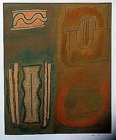 Lithograph by artist William Brice (54WB): Lithograph in the manner of William Brice bearing the signature, titled "Untitled" comes with certificate of authenticity, framing available at an additional charge.