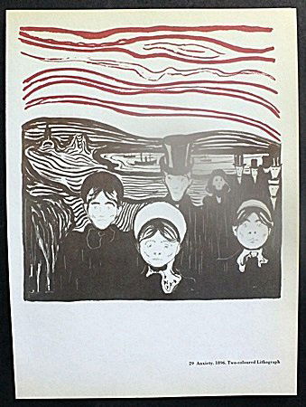 "Anxiety - 1896" & "Evening - 1897" By Edvard Munch: Double Sided, Lithograph/Coloured Lithograph Out of the Book, Approximately 10 1/2" x 7 3/4" In.