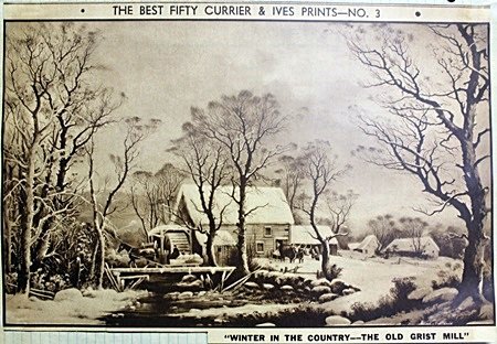 "The Old Grist Mill" & "Deer Shooting On The Shattage": Late 1800's to Early 1900's Lithograph Print, Two Sided, Approximately 8 1/2" x 11" In.