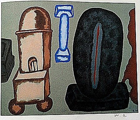 Lithograph by artist William Brice (21WB): Lithograph in the manner of William Brice bearing the signature, titled "Untitled" comes with certificate of authenticity, framing available at an additional charge.