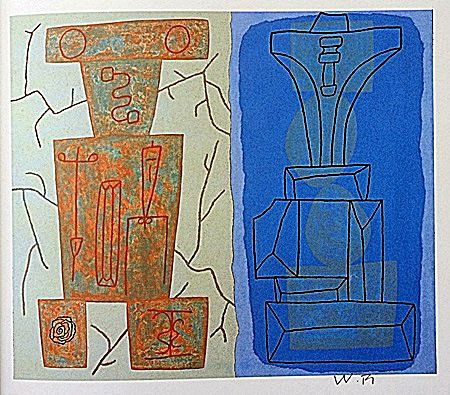 Lithograph by artist William Brice (72WB): Lithograph in the manner of William Brice bearing the signature, titled "Untitled" comes with certificate of authenticity, framing available at an additional charge.