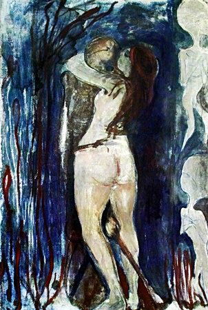 Print "Death and the Maiden" after Edvard Munch: Print, Approx. 11" x 9" In.