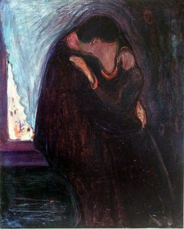 Print "Kiss By The Window" after Edvard Munch: Print, Approx. 11" x 9" In.