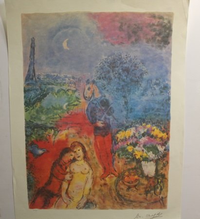 Original Lithograph by Marc Chagall: Original Lithograph, Signed by Marc Chagall, Approximately 34 x 24 In.