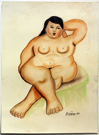 Pastel "Nude Maria" by Fernando Botero: Pastel Drawing on Paper, Hand Signed, Size Approx. 18" x 13" in.