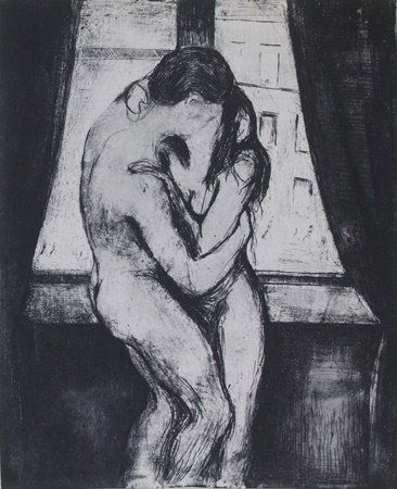 Print "The Kiss" after Edvard Munch: Print, Approx. 11" x 9" In.