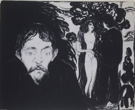 Print "Jealousy" after Edvard Munch: Print, Approx. 11" x 9" In.