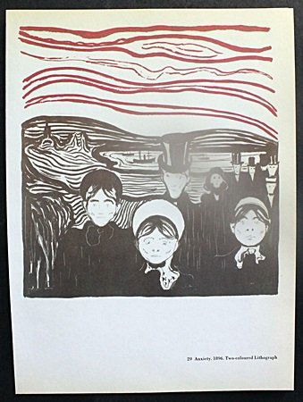 "Anxiety - 1896" & "Evening - 1897" By Edvard Munch: Double Sided, Lithograph/Coloured Lithograph Out of the Book, Approximately 10 1/2" x 7 3/4" In.