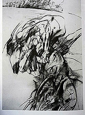 Offset Lithograph by artist William Brice (27WB): Offset Lithograph in the manner of William Brice bearing the signature, titled "Two Figures and Root" comes with certificate of authenticity, framing available at an additional charge.